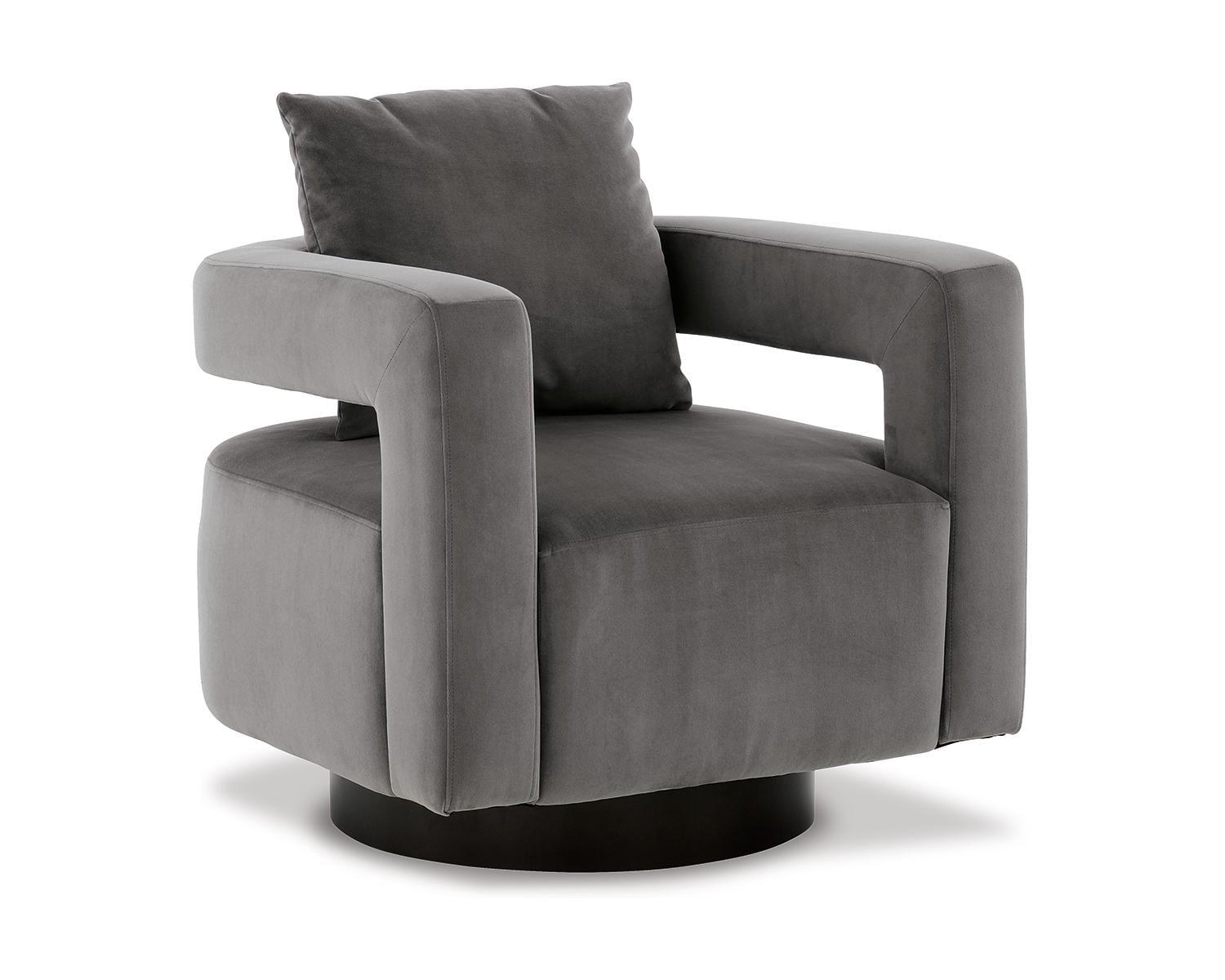 Transitional Gray Velvet Swivel Accent Chair 31.25"