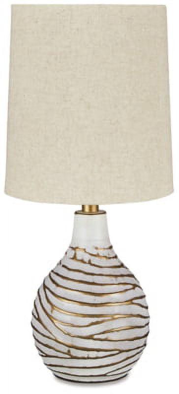 Aleela White and Gold Textured Metal Table Lamp with Drum Shade