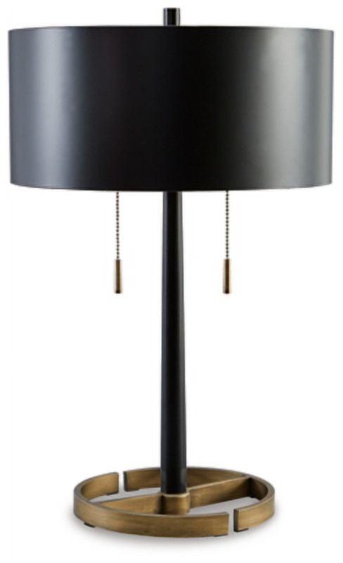 Amadell Metal Table Lamp Black/Gold - Signature Design by Ashley: Modern Accent Lighting, UL Listed, Drum Shade