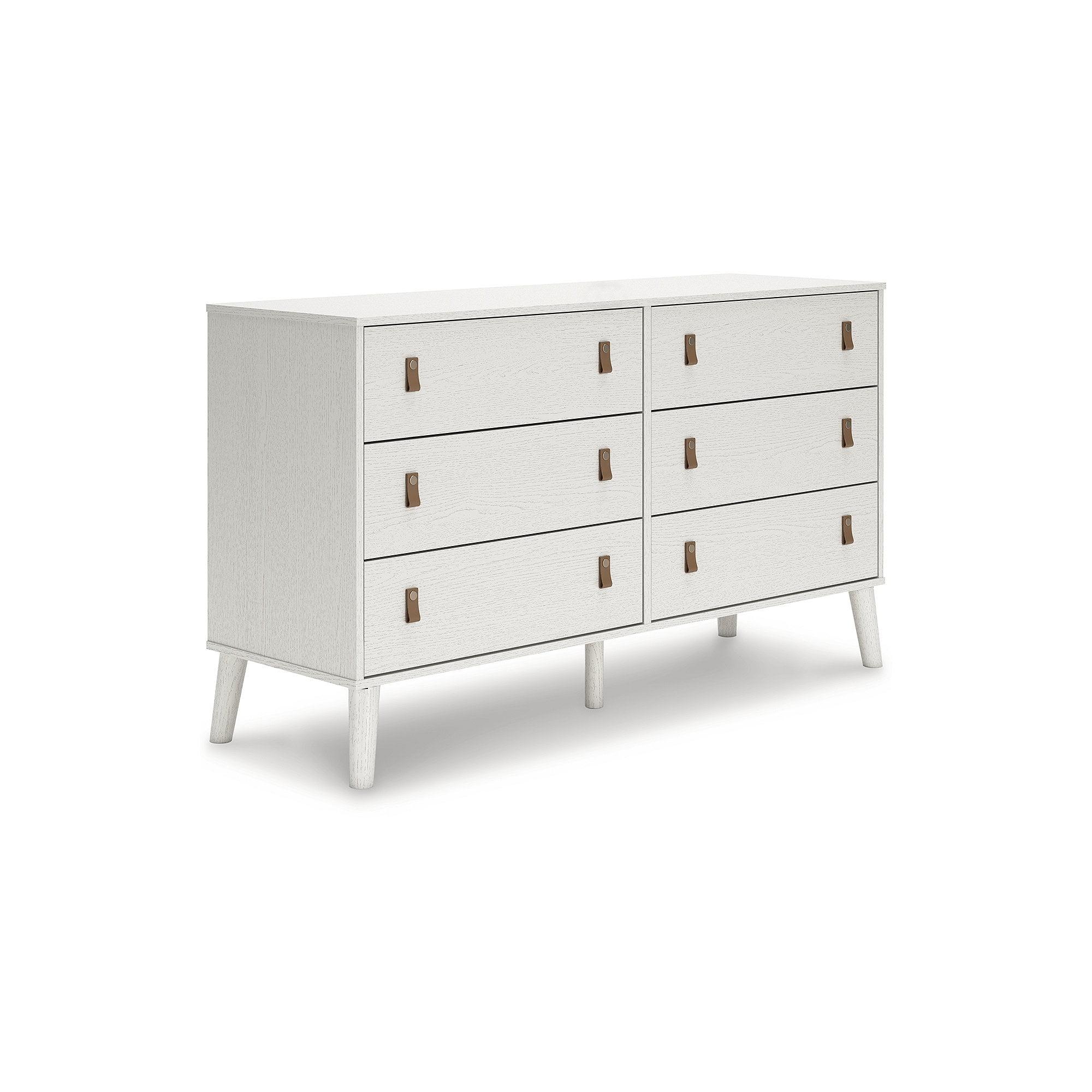 White Contemporary 6-Drawer Dresser with Faux Leather Pulls