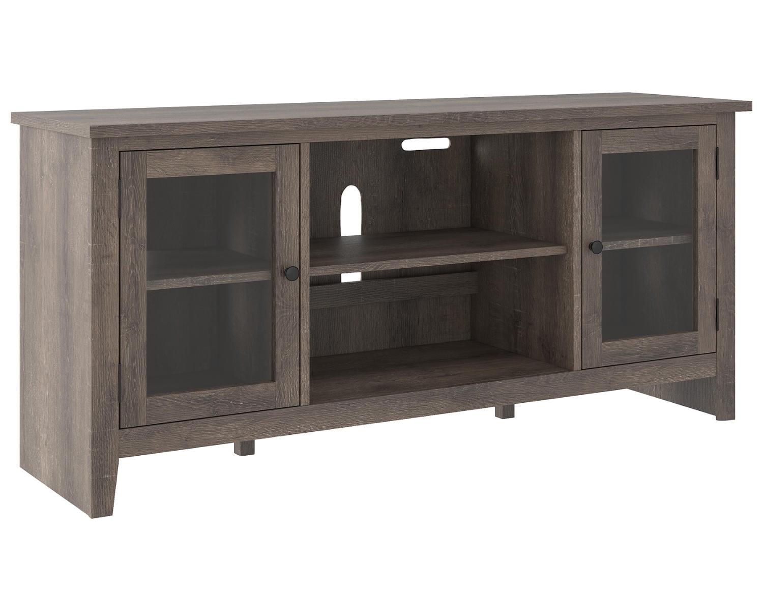 Gray 60" Transitional TV Stand with Fireplace and Cabinet