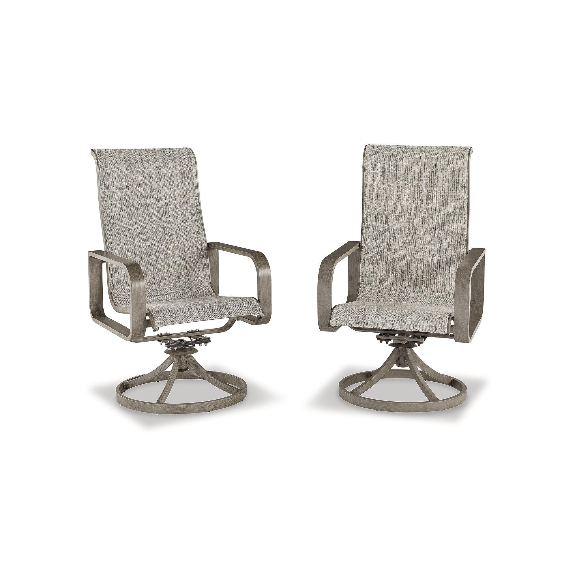 Contemporary Beachfront Beige Sling Swivel Chair with Arms