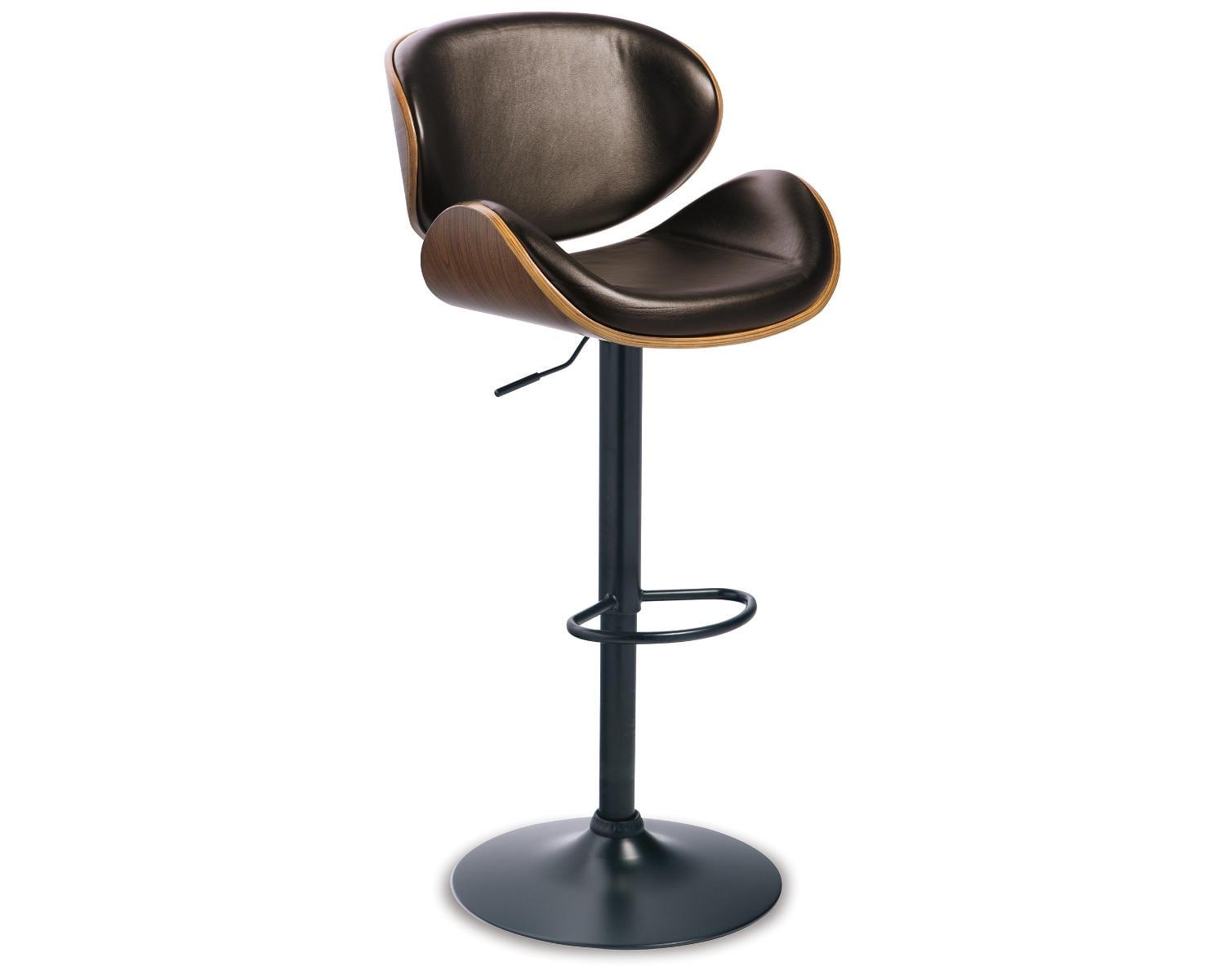 Modern Contoured Adjustable Swivel Bar Stool in Black Leather