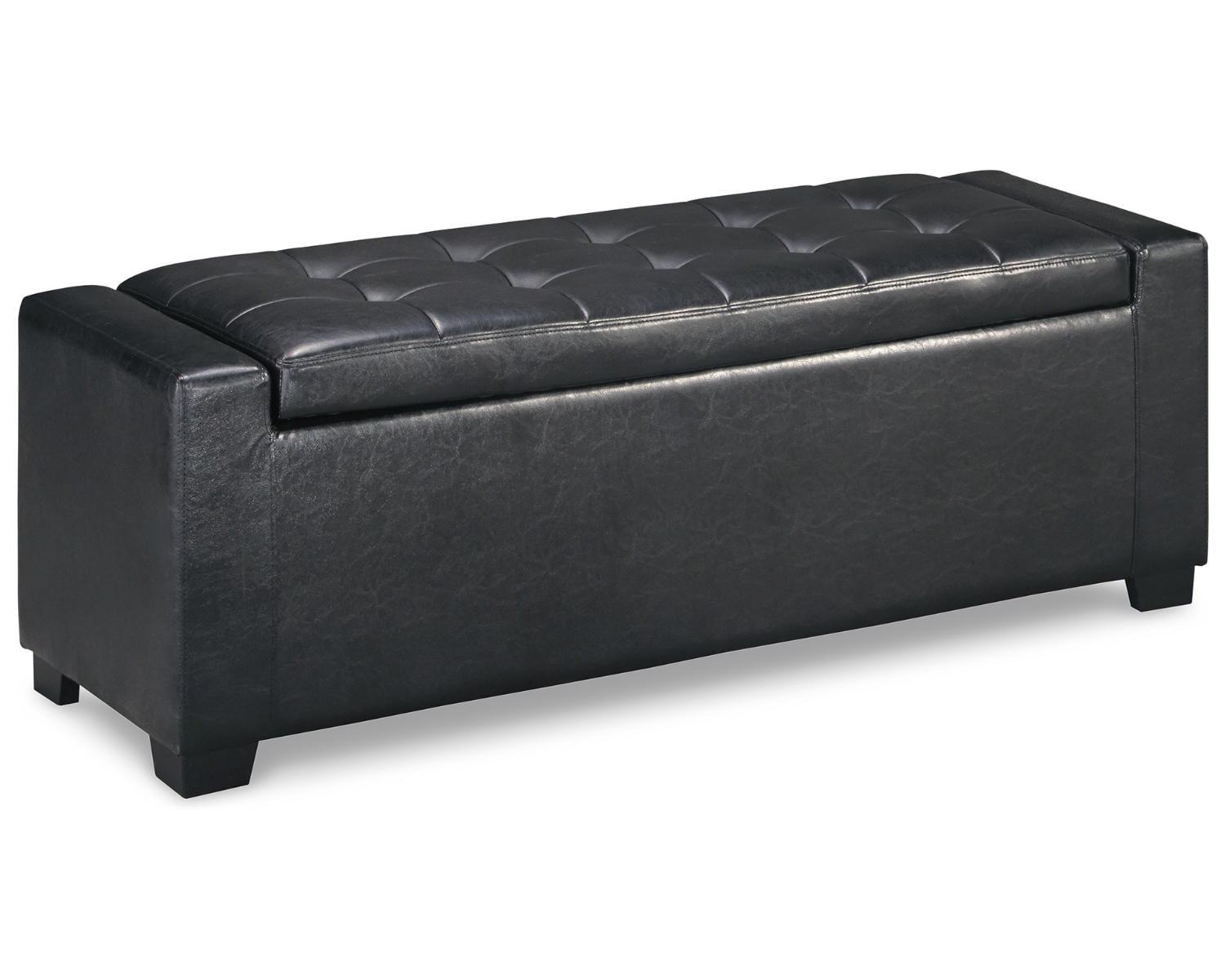 Black Faux Leather Upholstered Storage Bench with Button Tufting