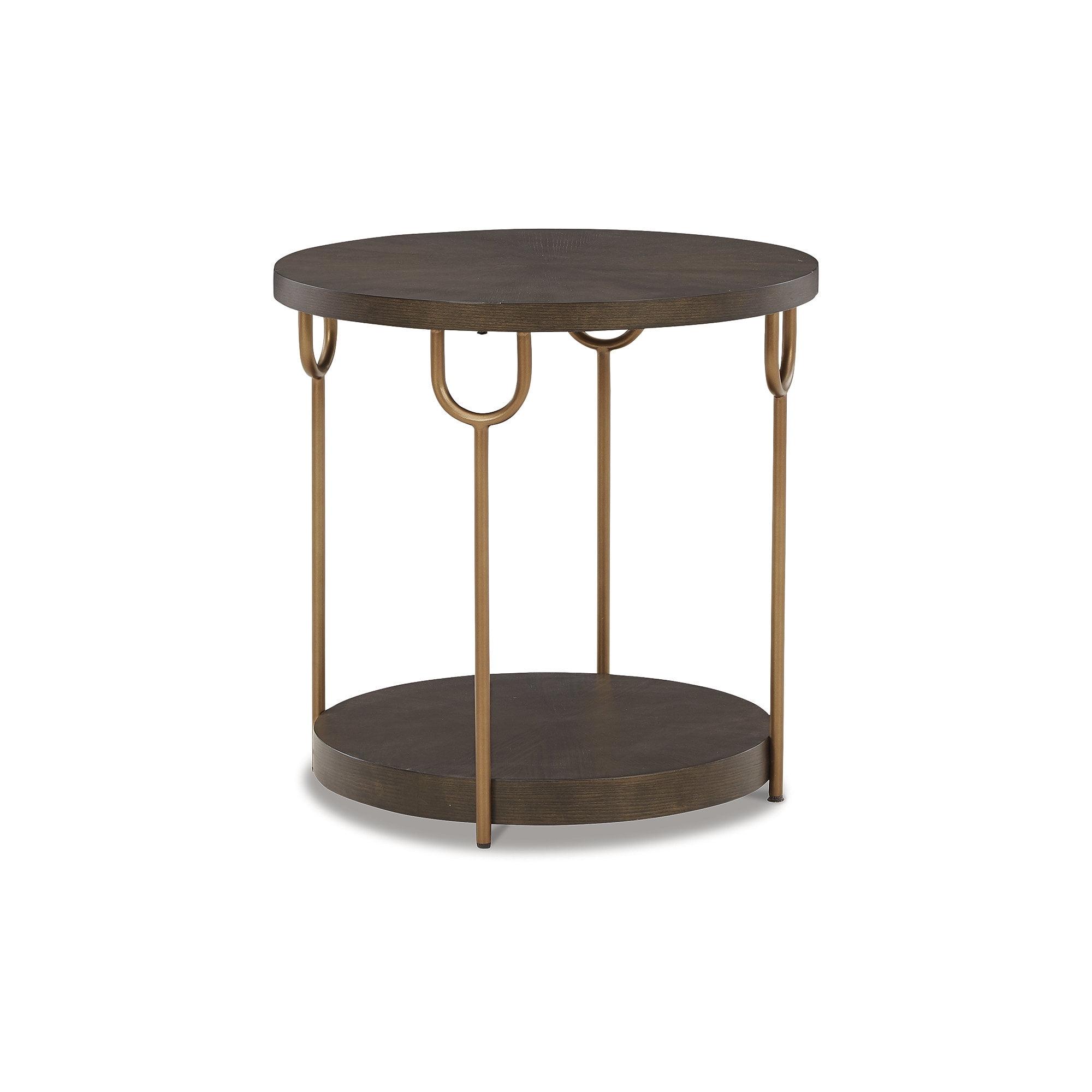 Contemporary Gold and Espresso Round Wood & Metal Accent Table