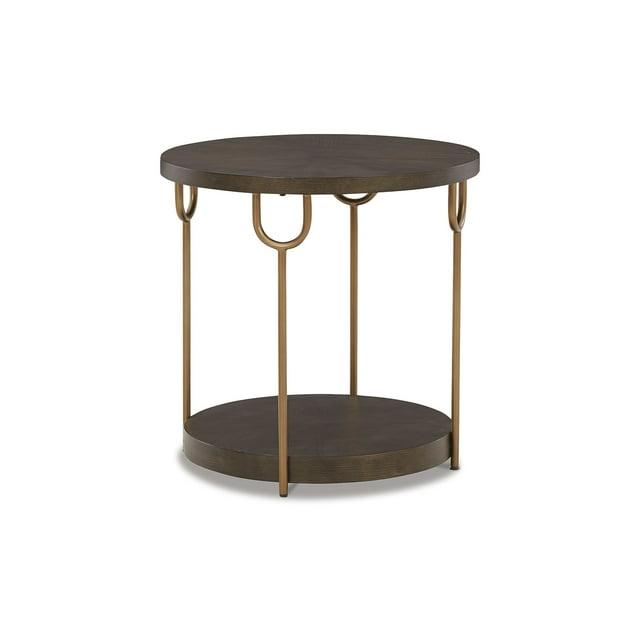 Signature Design by Ashley Contemporary Brazburn End Table Dark Brown/Gold Finish