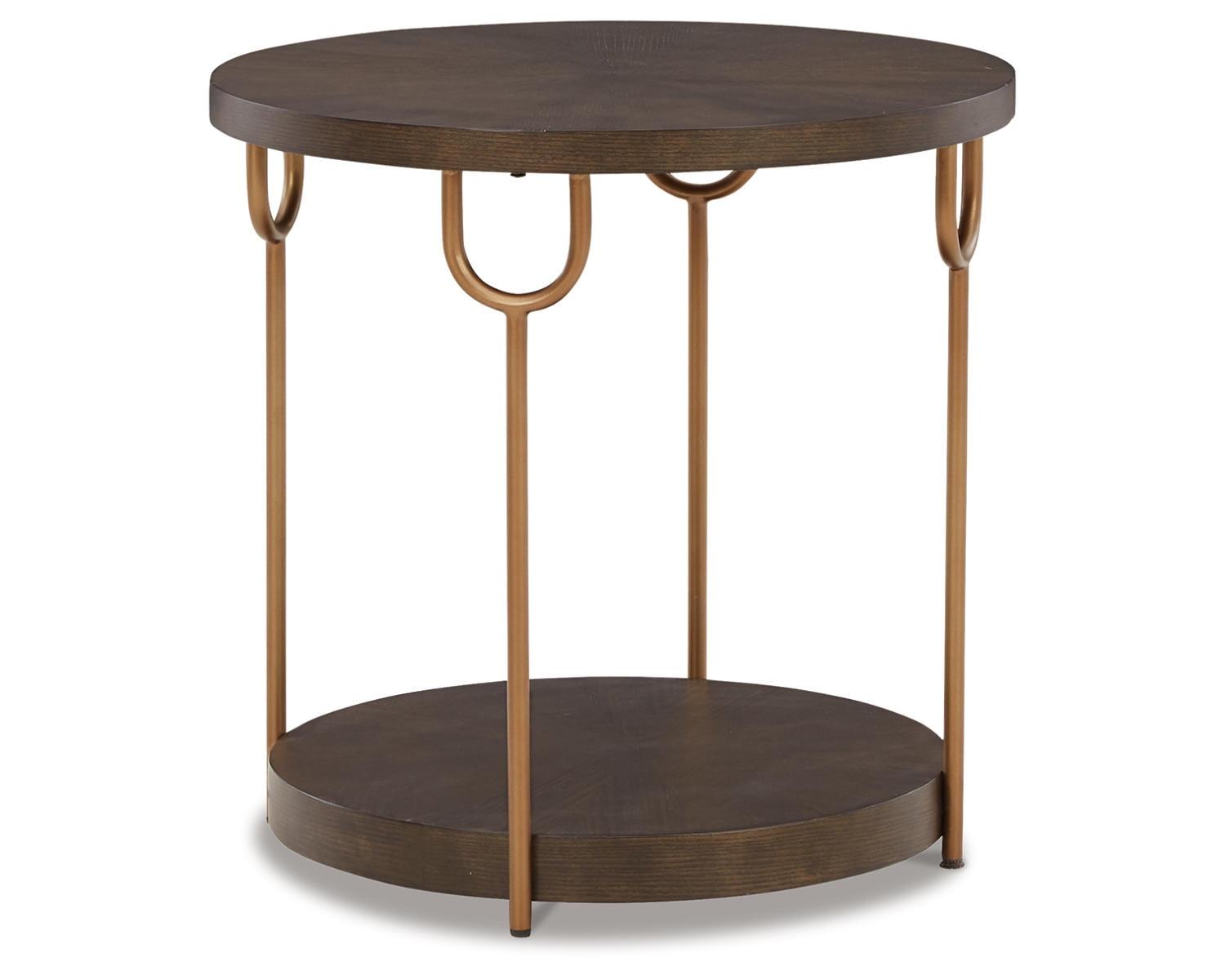 Contemporary Gold and Espresso Round Wood & Metal Accent Table