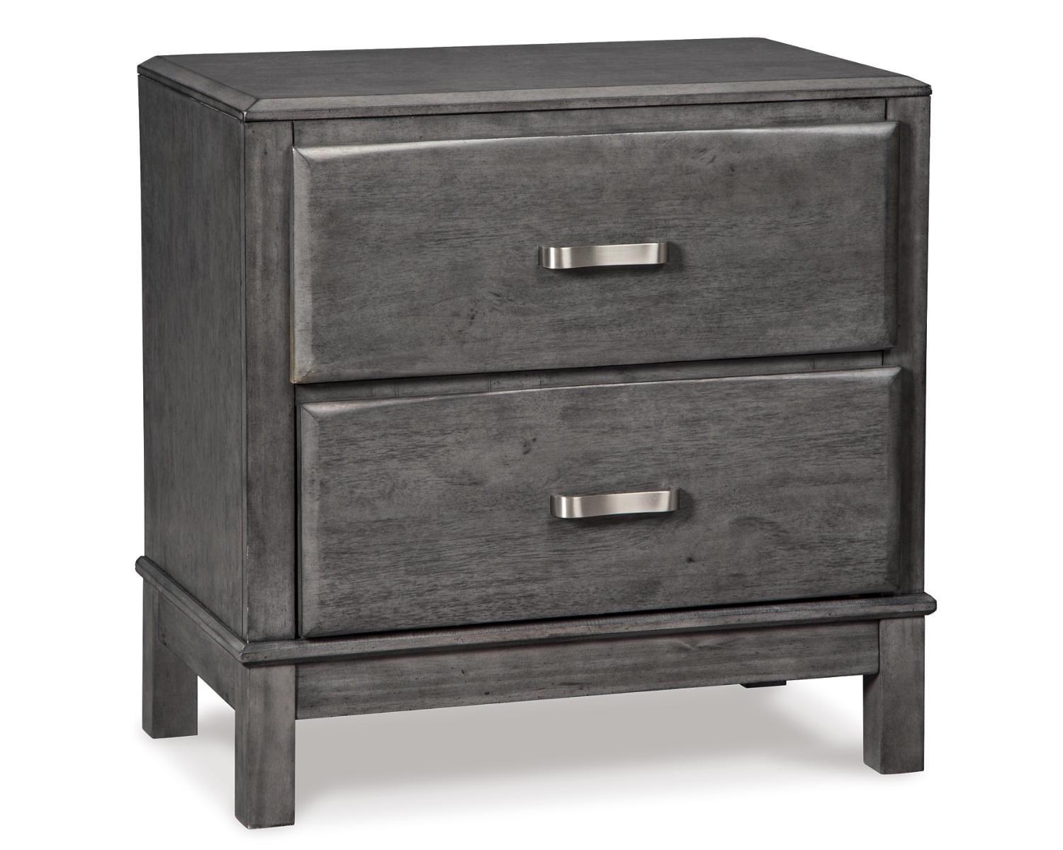 Caitbrook Contemporary Gray 2-Drawer Nightstand with Nickel-Tone Pulls