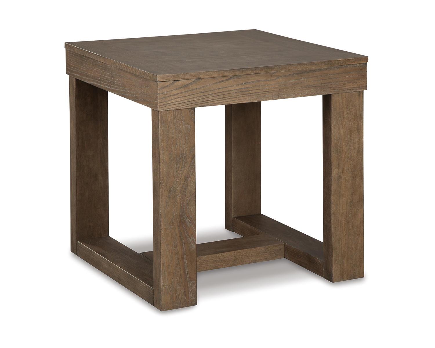 Contemporary Plank-Effect Square End Table in Textured Grayish Brown