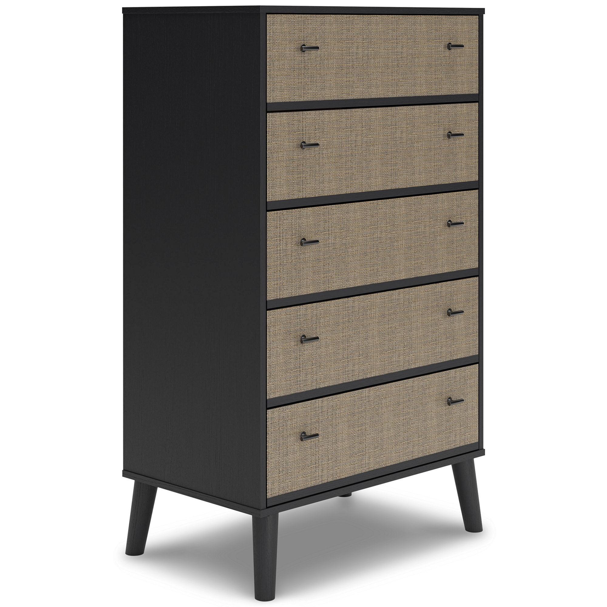 Charlang Black and Beige 5-Drawer Mid-Century Chest