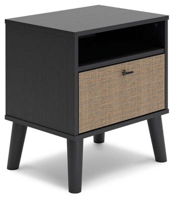 Charlang Beige and Black Cane 1-Drawer Nightstand