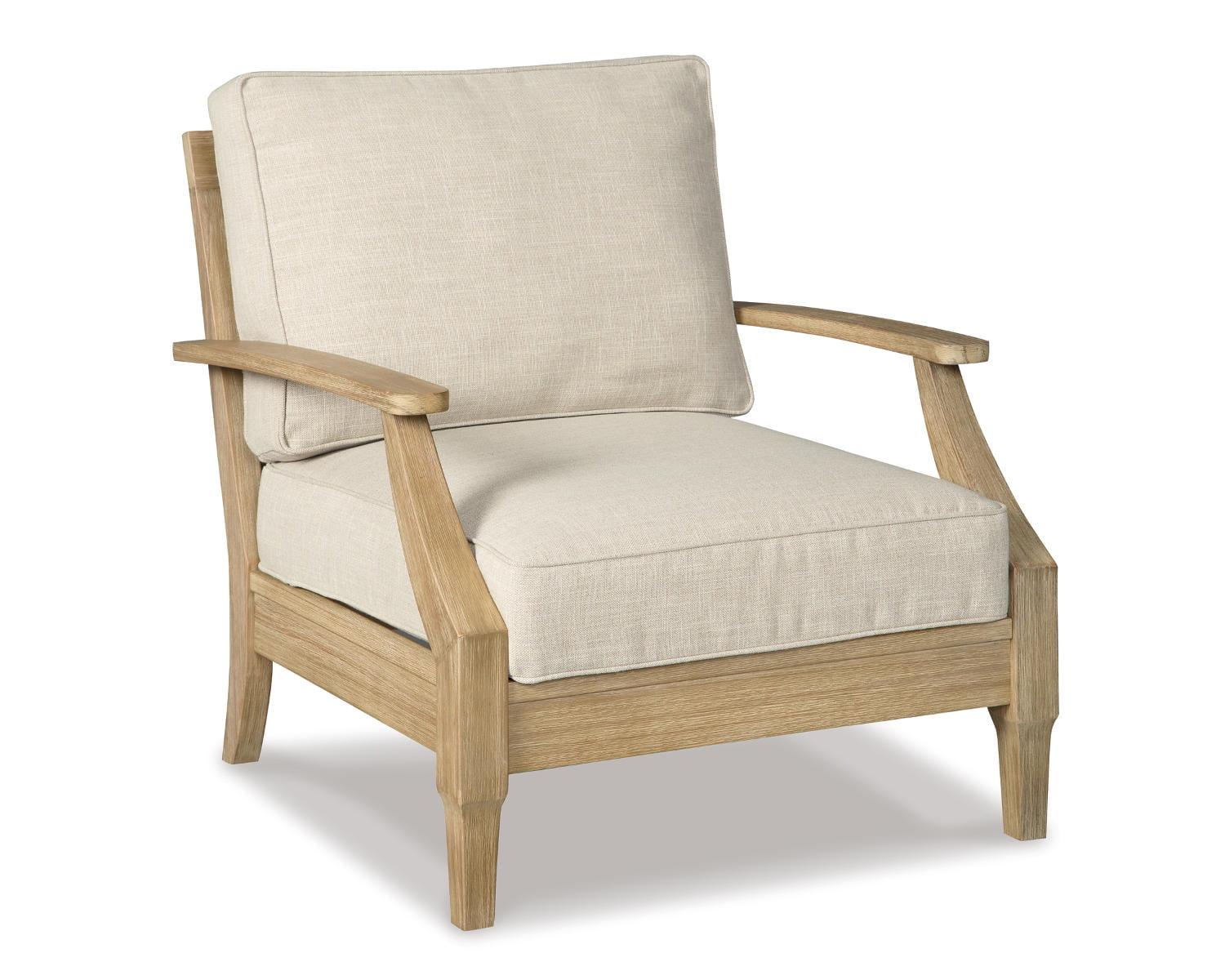 Elegant Beige Eucalyptus Wood Outdoor Lounge Chair with Cushion