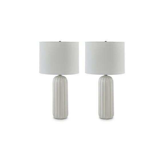 Signature Design by Ashley (Set of 2) Clarkland Table Lamps White: Contemporary Ceramic, Drum Shade, 3-Way Switch