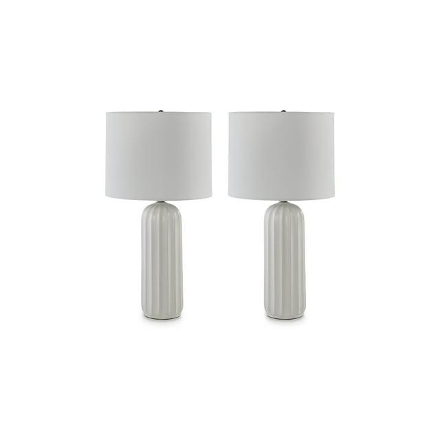 Signature Design by Ashley (Set of 2) Clarkland Table Lamps White: Contemporary Ceramic, Drum Shade, 3-Way Switch