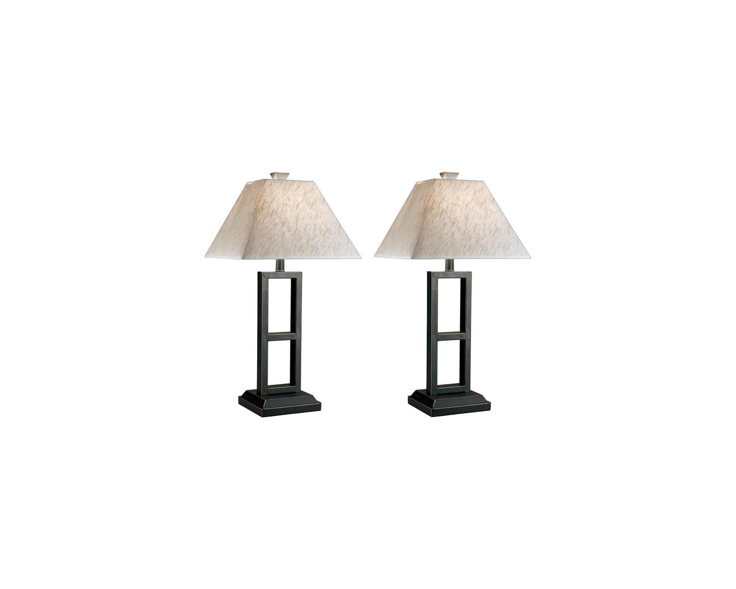 Deidra Metal Set Of 2 Table Lamp Black: Rustic Base, Linen Shade, On/Off Switch - Signature Design by Ashley