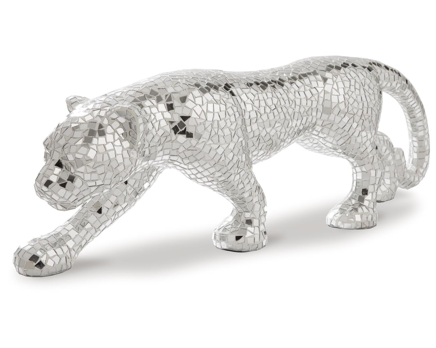 Exotic Silver Mosaic Glass Panther Sculpture