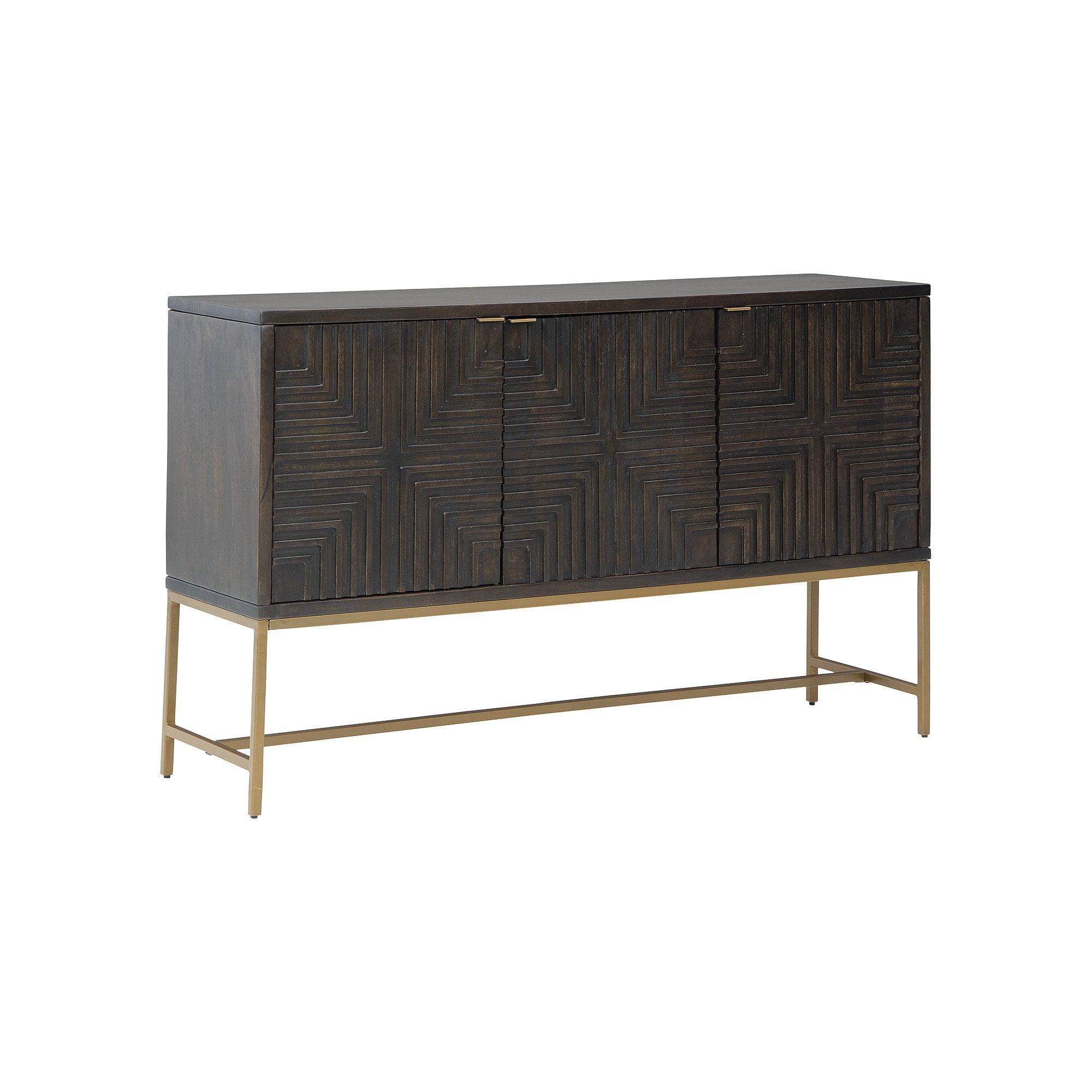 Elinmore 58" Brown and Gold Geometric Accent Cabinet