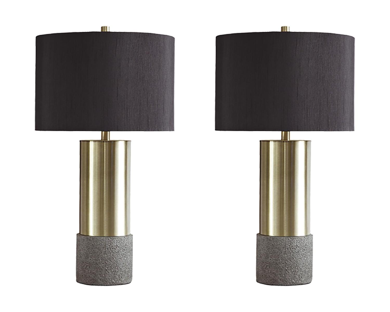 Signature Design by Ashley Contemporary Jacek Table Lamp (Set of 2)  Gray/Brass Finish