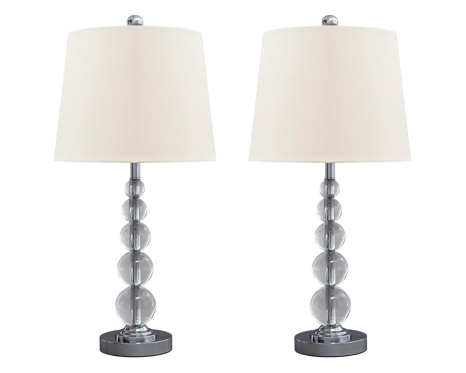 Set of 2 Clear Crystal Table Lamps with Silver Base