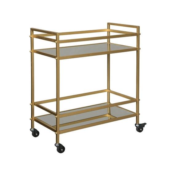 Signature Design by Ashley Kailman Bar Cart Gold Finish: Modern Mirrored Glass Beverage & Cocktail Cart with Locking Casters