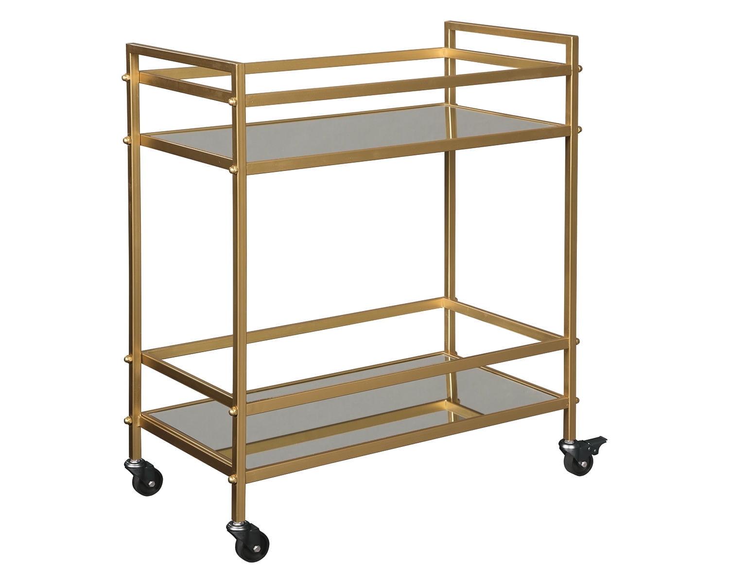 Kailman Gold Metal Bar Cart with Mirrored Shelves
