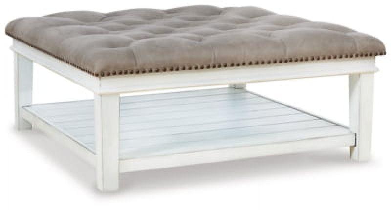 Whitewash Square Tufted Cocktail Ottoman with Lower Shelf