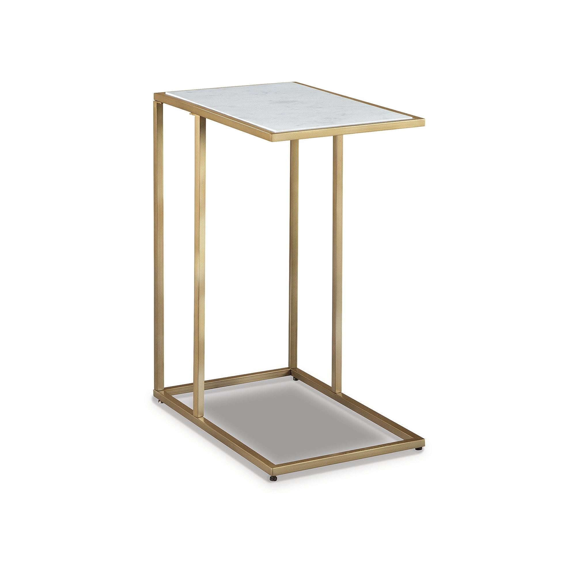 Gold and White Marble Rectangular C-Shaped Accent Table