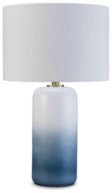 Signature Design by Ashley Lemrich Table Lamp Blue/White: Ceramic Base, Drum Shade, 3-Way Rotary Switch