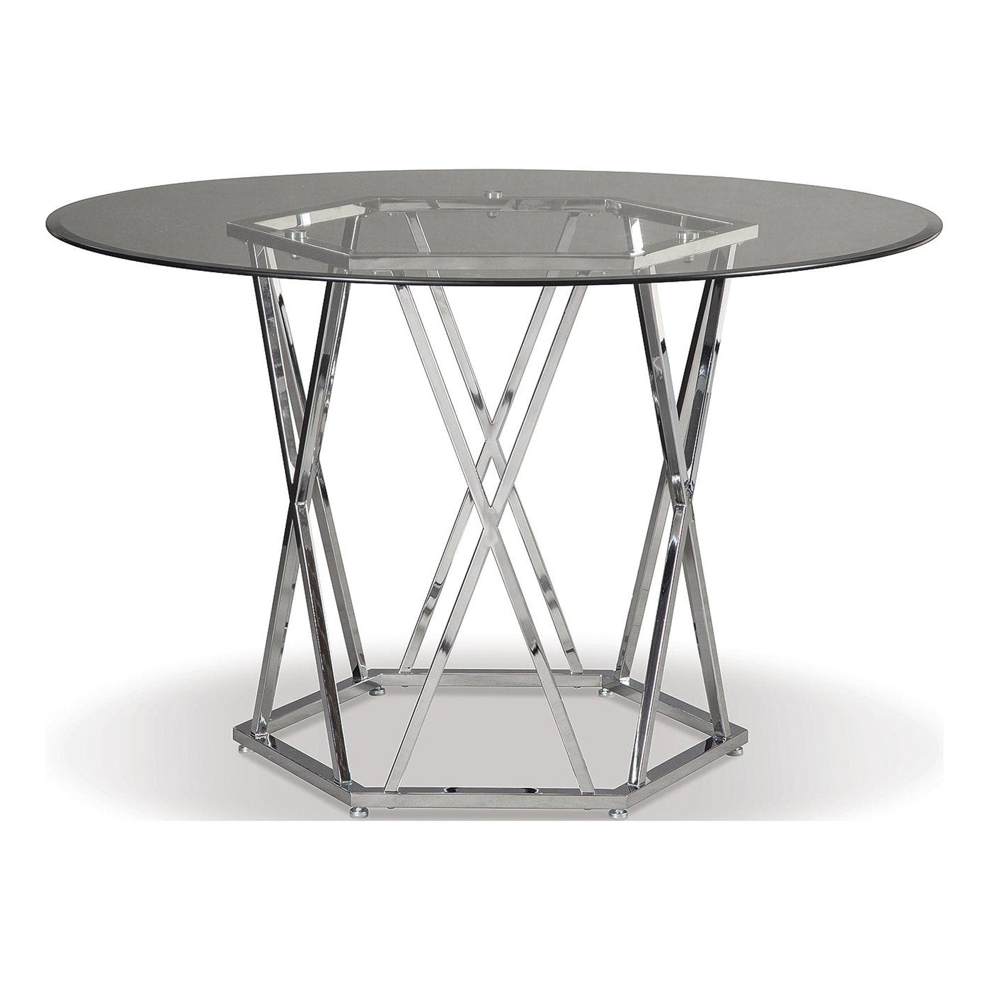 Contemporary Hexa Chrome 47" Round Glass Dining Table