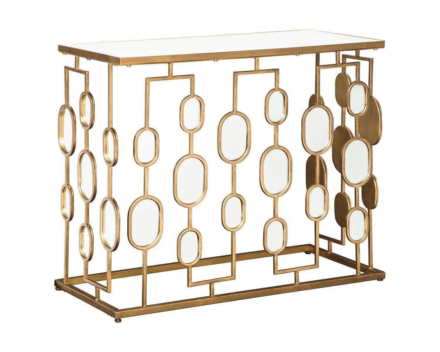 Everly Quinn Mirrored Glass Top Console Table Gold Finish