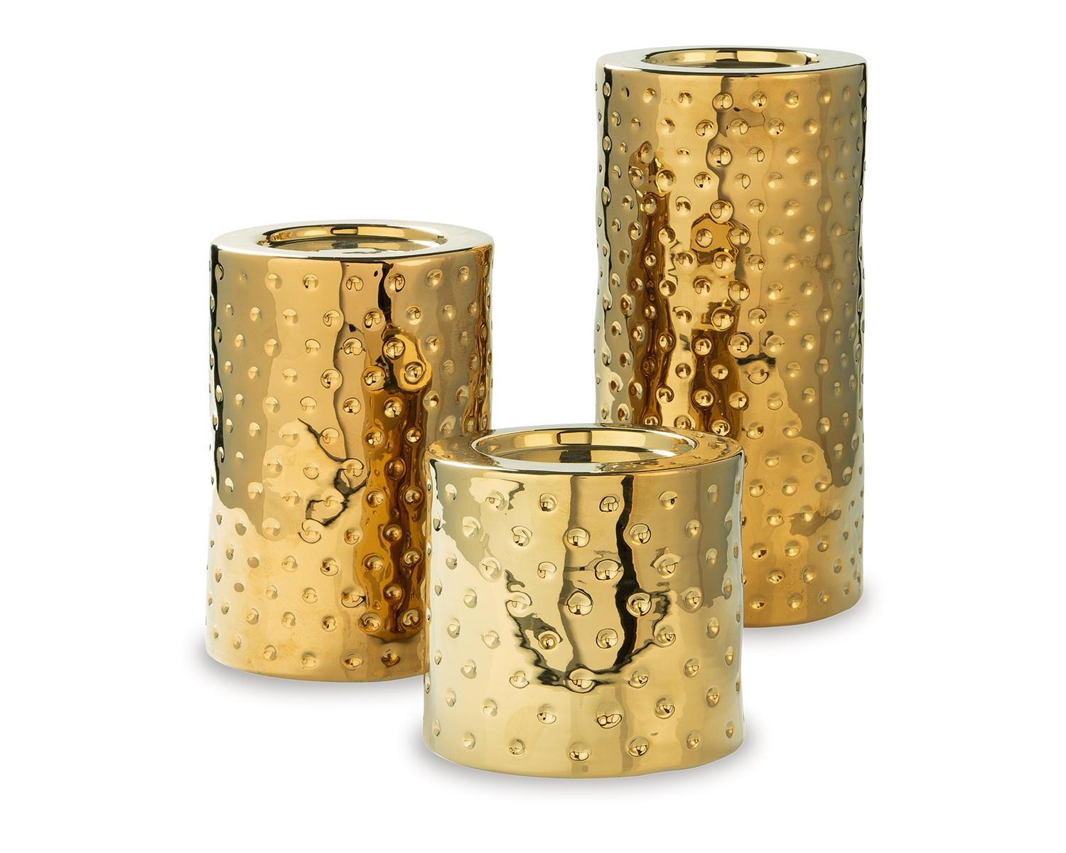 Signature Design by Ashley Contemporary Marisa Candle Holder (Set of 3)  Gold Finish