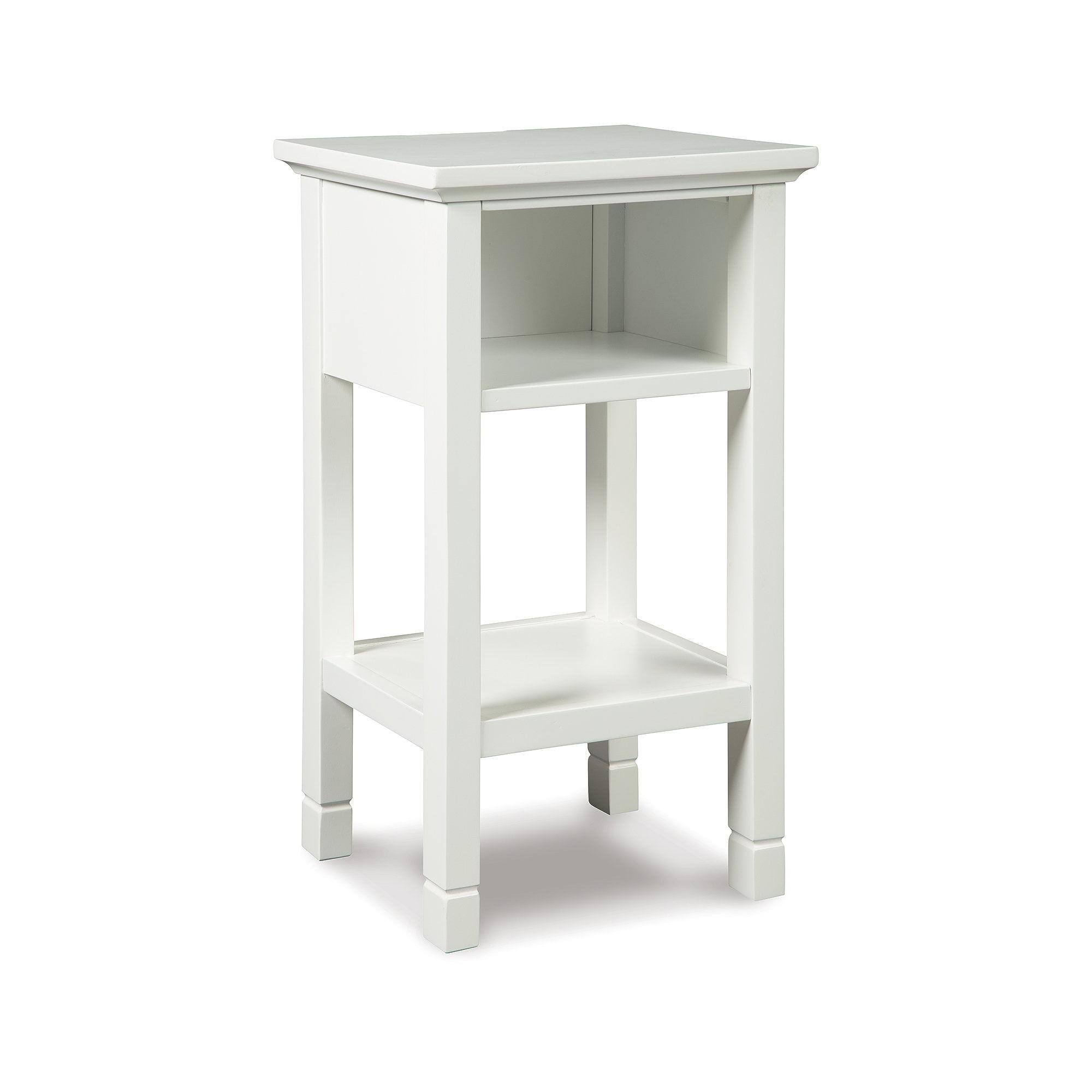 Sleek White Square Accent Table with USB Charging Ports