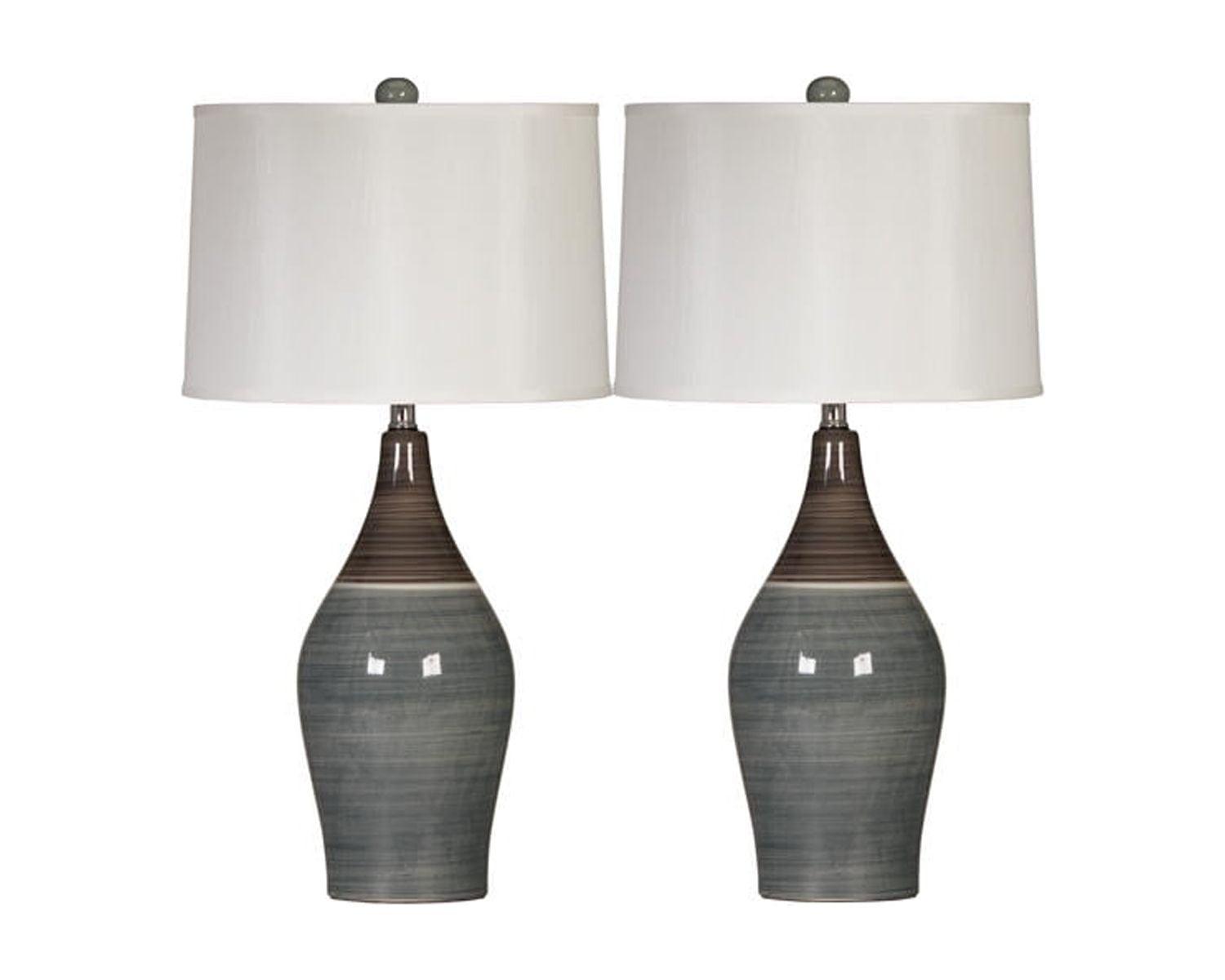 Set of 2 Niobe Table Lamps Gray - Signature Design by Ashley: Ceramic Base, 28" Height, Drum Shade, UL Listed