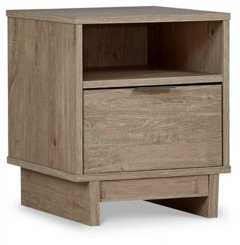 Transitional Light Brown Nightstand with Open Cubby and Drawer