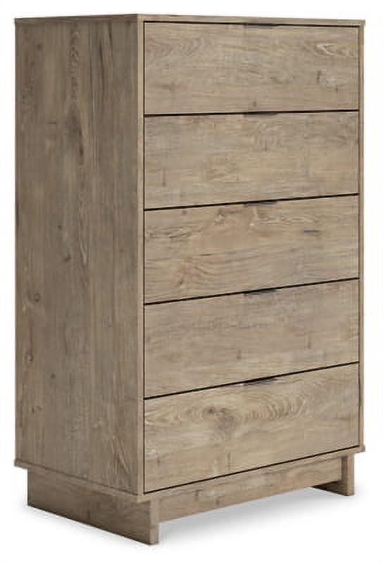 Oliah Natural Oak Grain 5-Drawer Tall Chest in Light Brown