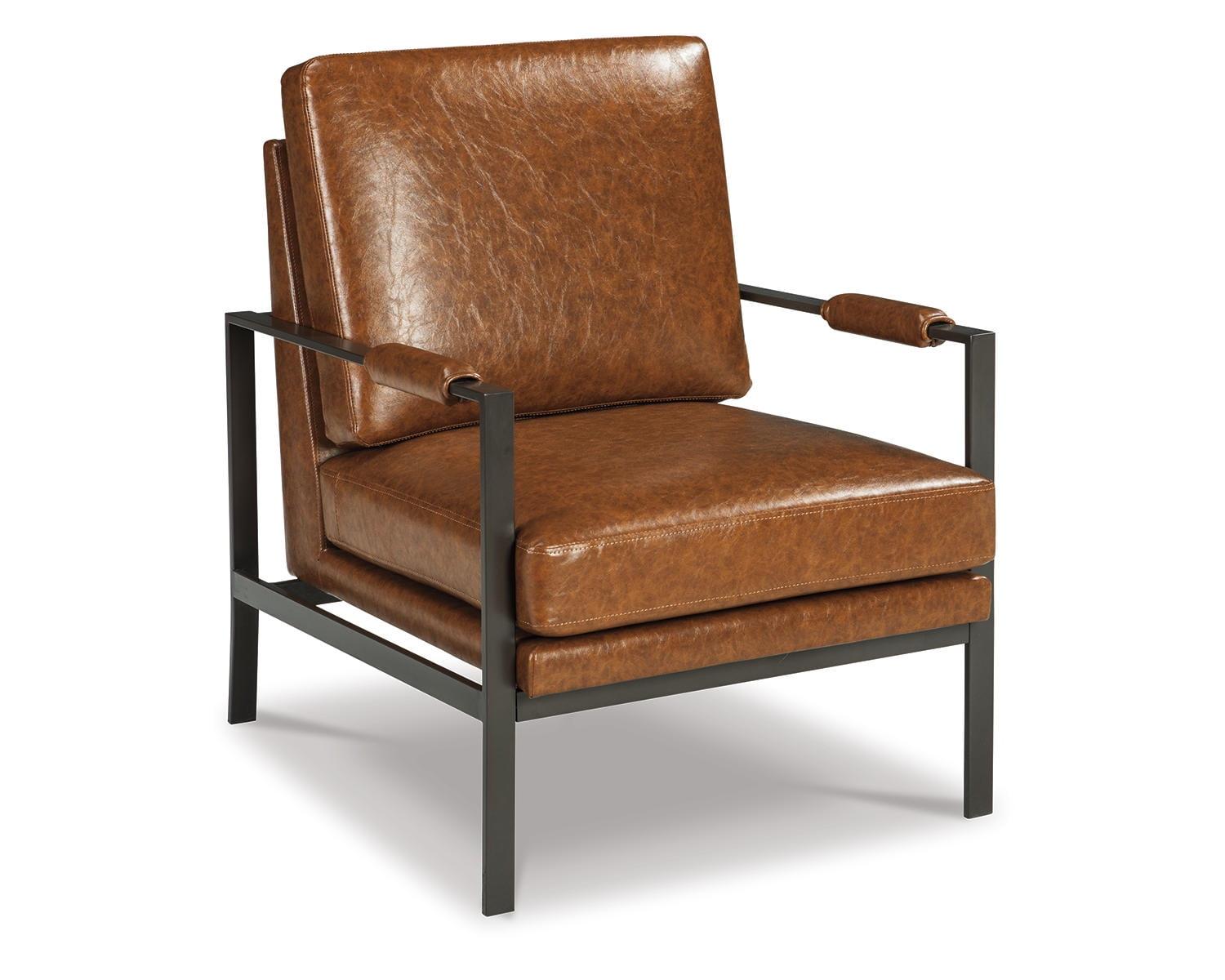 Industrial Brown Faux Leather and Metal Accent Chair