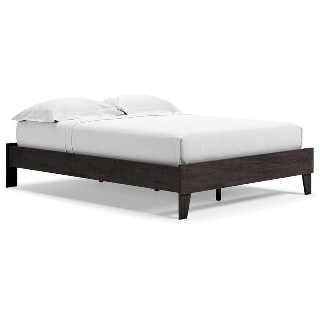 Signature Design by Ashley Queen Piperton Platform Bed Black: Modern Style, MDF Frame, No Box Spring Needed
