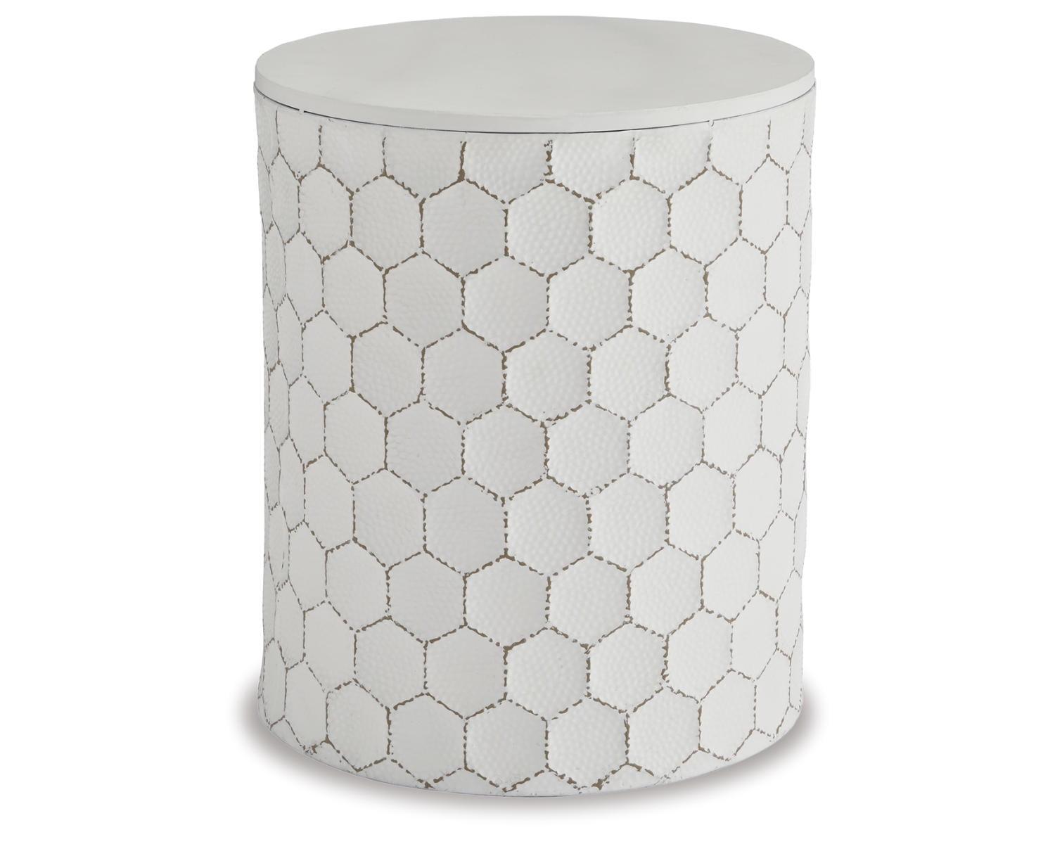 Contemporary Honeycomb Hammered Metal Accent Stool in White