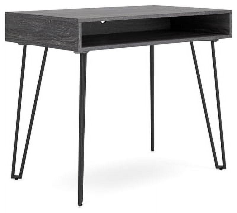 Charcoal Gray Wood Home Office Desk with Black Metal Legs