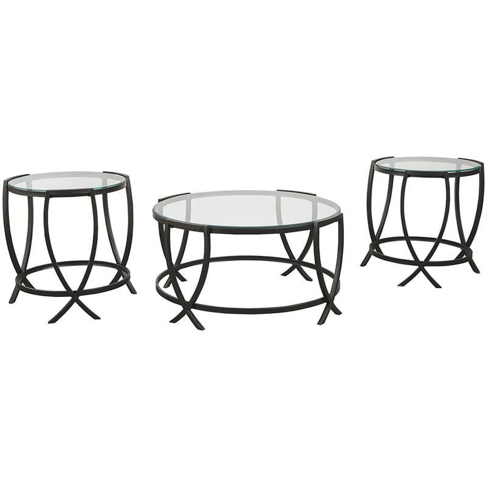 Signature Design By Ashley Tarrin Contemporary Glass Top Round 3-Piece Table Set, Includes Coffee Table And 2 End Tables, Black