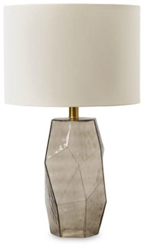 Gray and Gold Geometric Glass Table Lamp with Drum Shade