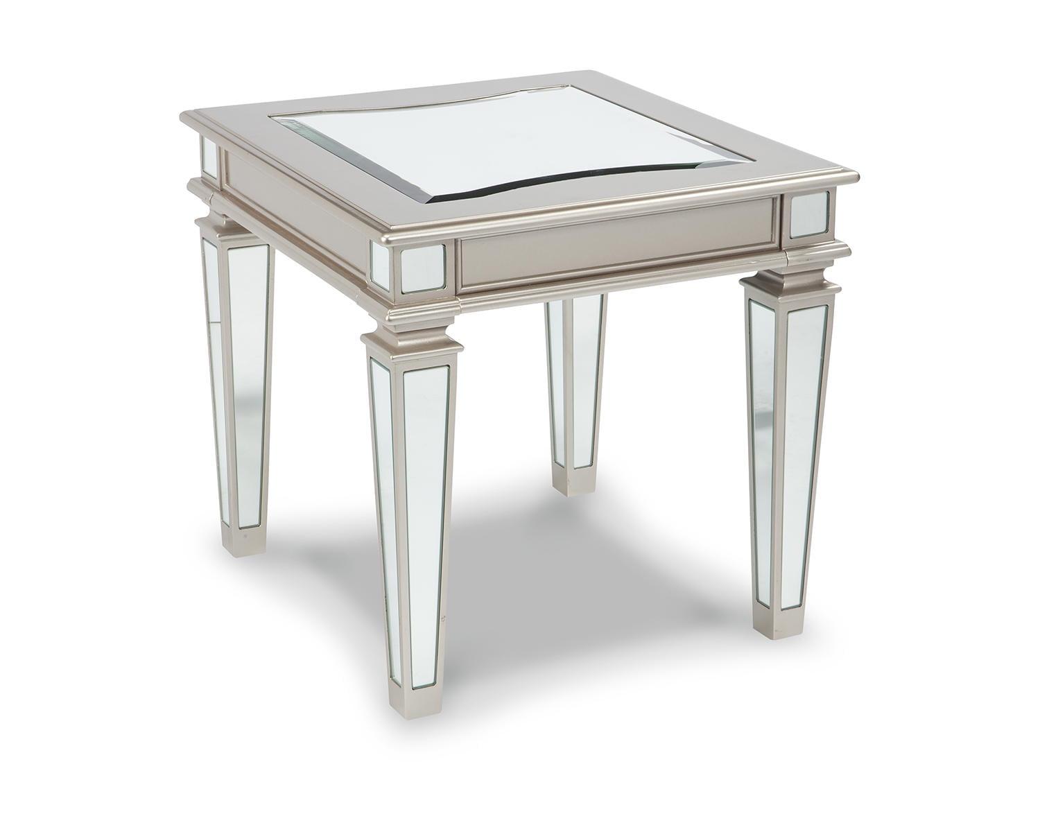 Contemporary Tessani Silver Mirrored End Table