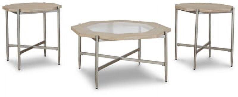 Beige Octagonal Glass and Metal Table Set