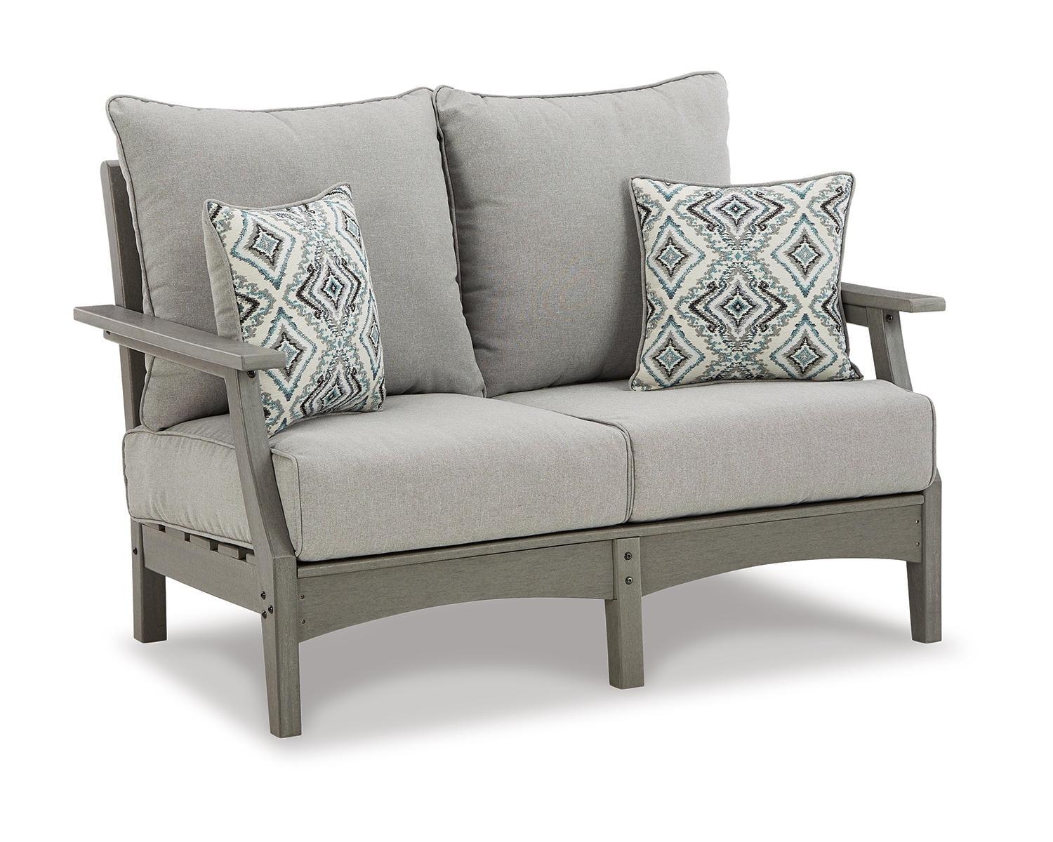 Transitional Gray 54" Stationary Outdoor Loveseat with Cushions