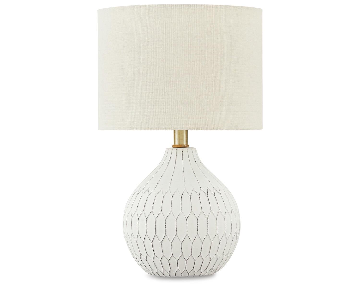 Wardmont Ceramic Table Lamp White - Signature Design by Ashley: Antique Finish, Drum Shade, UL Listed