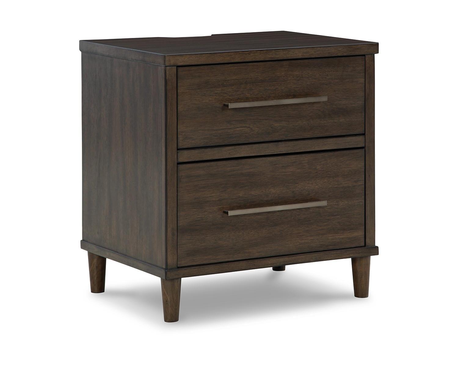 Mid-Century Modern Brown 2-Drawer Nightstand with USB Ports