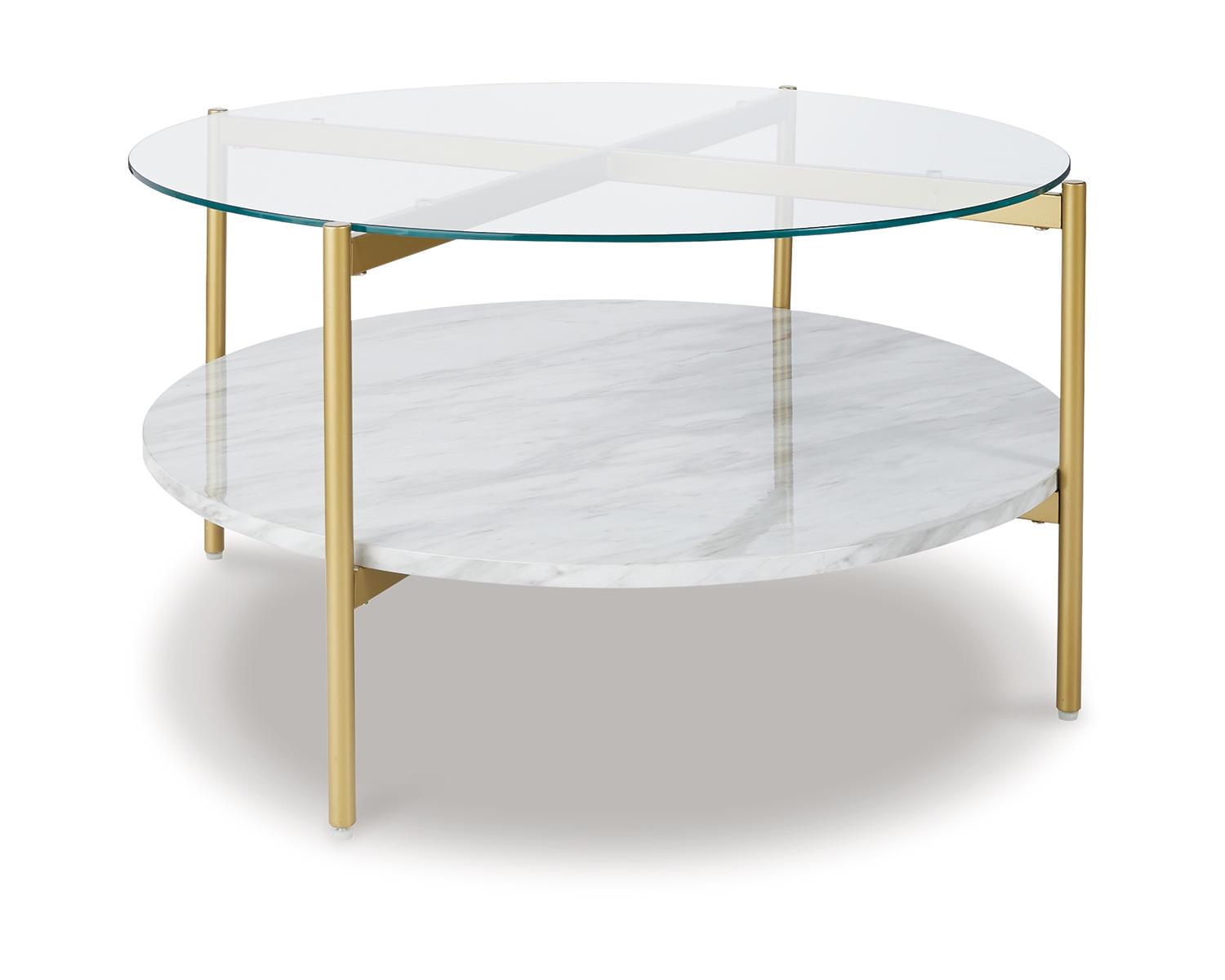 Aurelia Gold & White 32" Contemporary Round Glass Cocktail Table