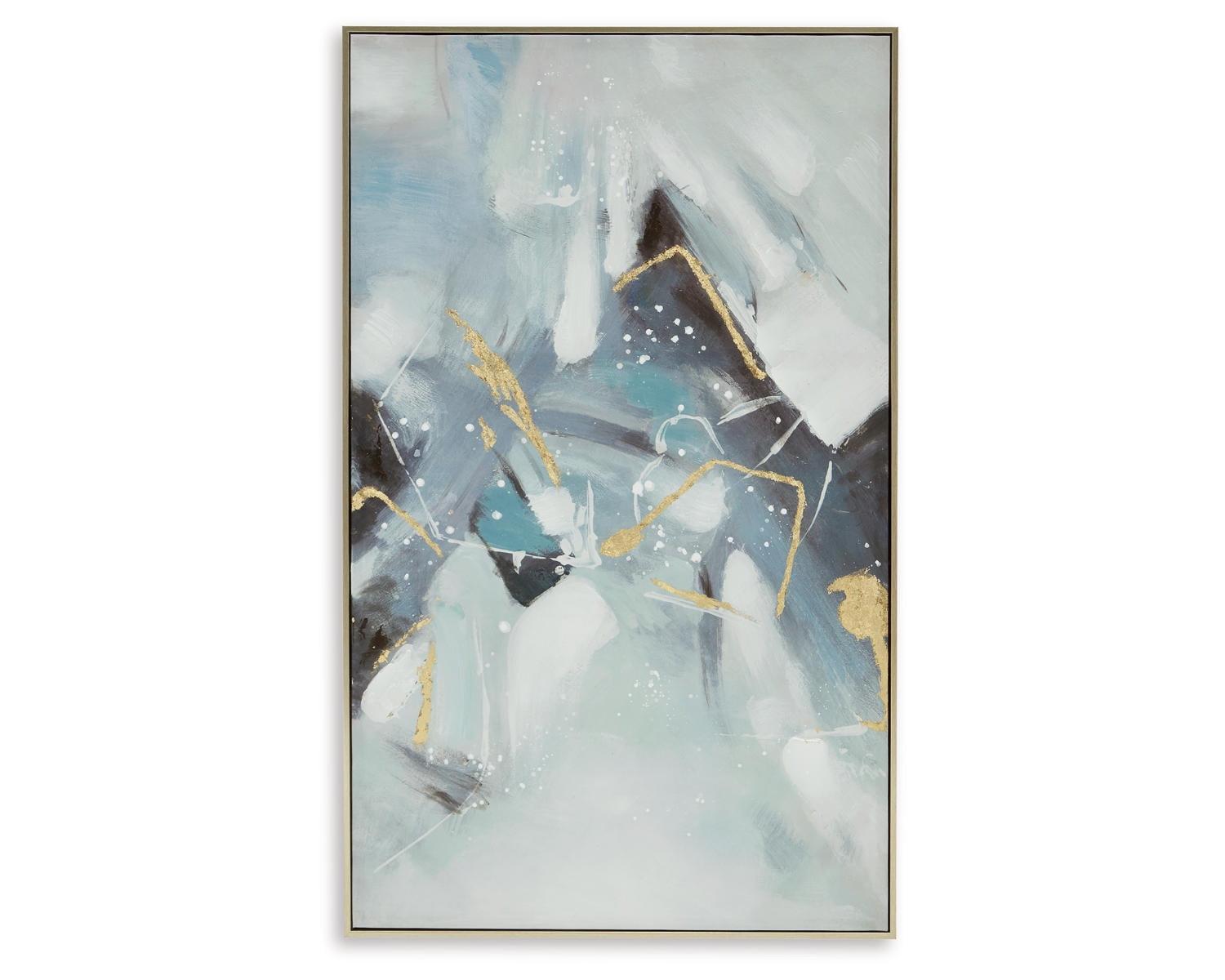 Blue and White Abstract Wall Art with Gold Foil