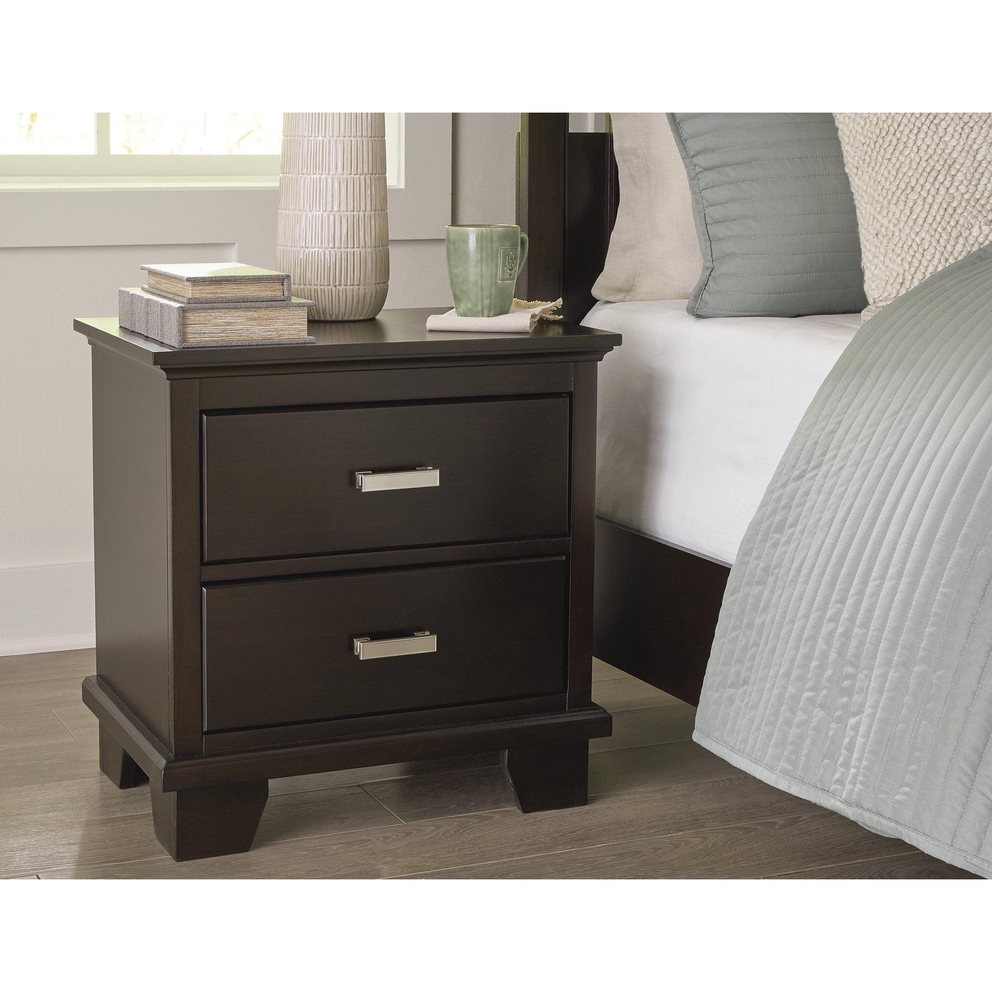 Dark Brown 2-Drawer Nightstand with Nickel Pulls