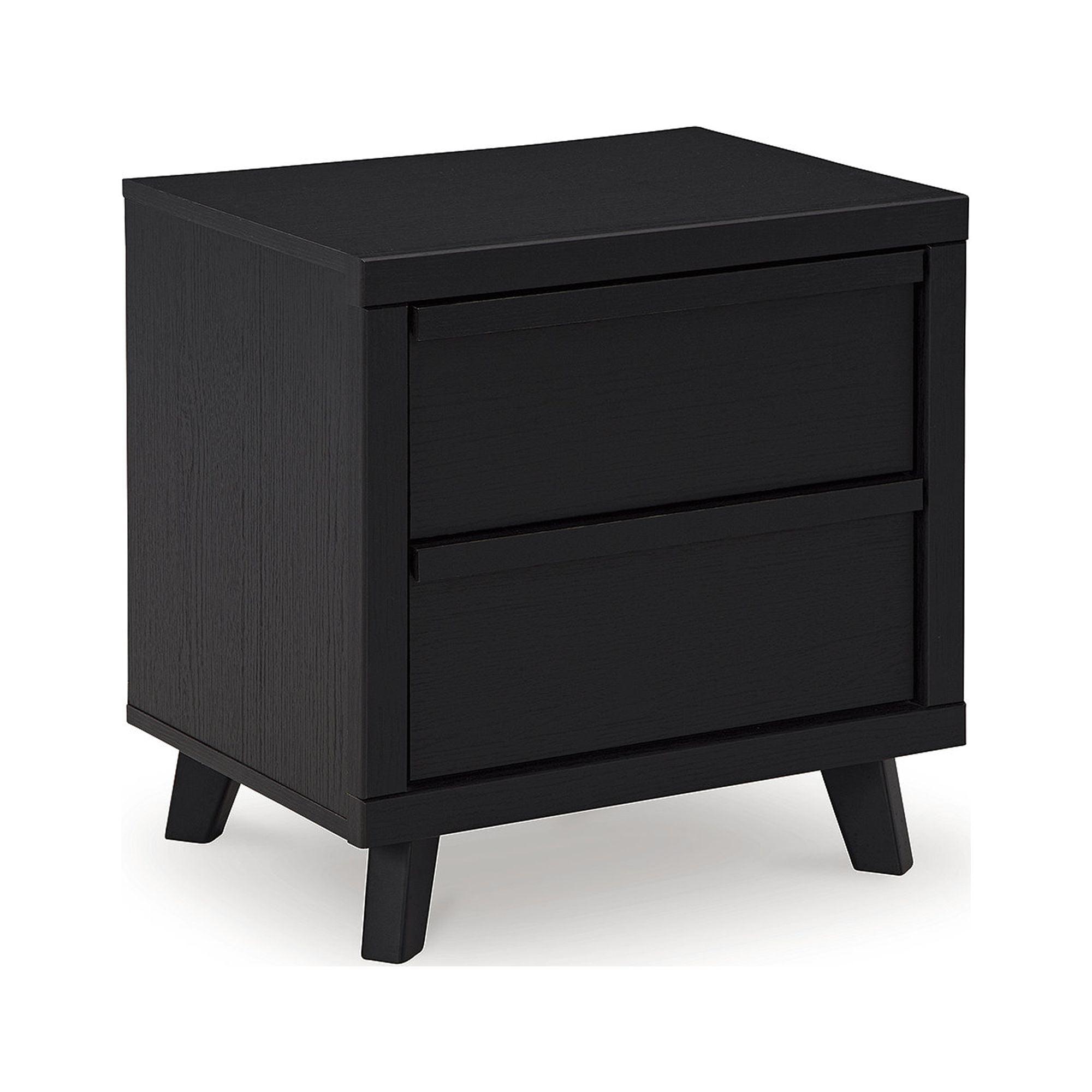 Black Modern 2-Drawer Nightstand with Wireless Charging